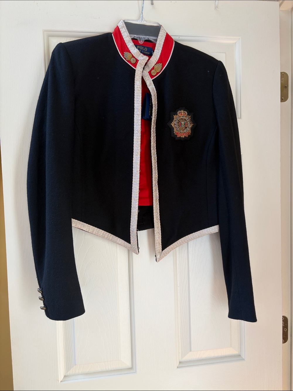 Polo by Ralph Lauren Navy Cropped Blazer with Red Collar & Metallic Trim